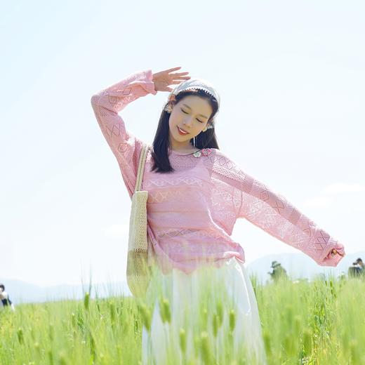 两三事牧野云间 2025夏季新款森女风立体花朵镂空针织衫女宽松 商品图2