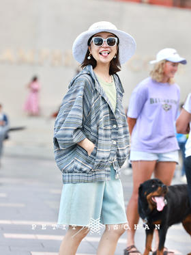 PETIT SCHAN小闪 CLO#586 magician 魔法师 日本进口棉麻混纺织花条纹连帽外套