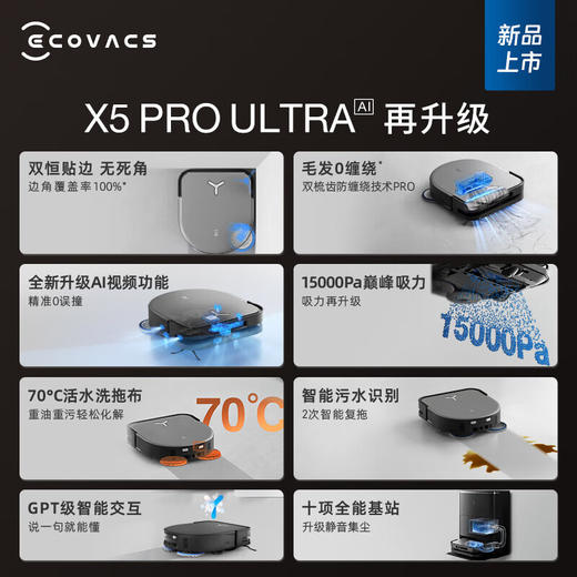 科沃斯（ECOVACS）扫地机器人X5PRO_ULTRA自动上下水扫拖洗烘一体全自动清洗集尘吸擦地毛发零缠绕灵动恒贴边DDX29_X5Pro_ULTRA_AI-水箱版【咨询领券】【新】 商品图4