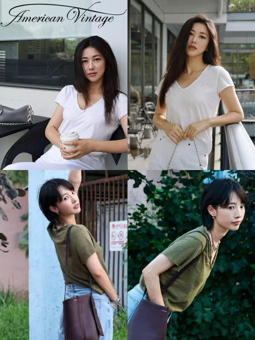 【4月28日 下午14:00 秒杀】AMV 设计师品牌 复古v领短袖"旧“T恤 白百何/朱珠/章小蕙都爱穿的 舒适T 商品图1