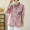 文艺印花棉麻衬衫上衣，翻领贴布口袋短袖衬衣LJX-D035-9097 商品缩略图0