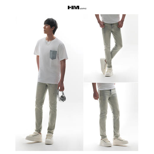 HIM漢崇  简约微弹修身牛仔裤个性泥点状装饰休闲长裤男 2026春季 商品图3