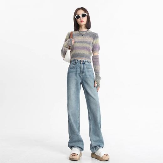 雀说 牛仔高腰显瘦窄版休闲直筒长裤子 商品图1