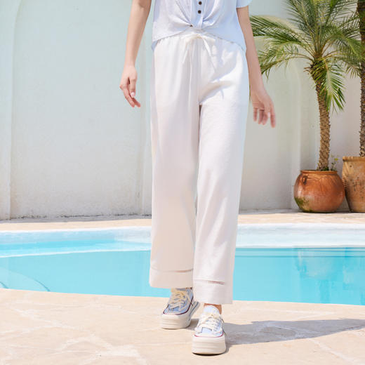 半身缘女裤 夏季柔软舒适花边时透气凉爽阔腿裤252102U10302808 商品图3