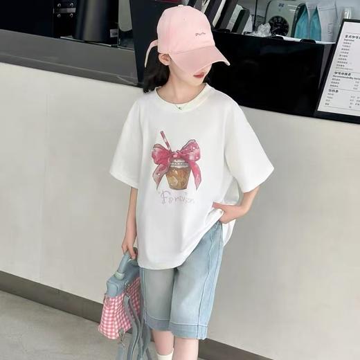 19.9清仓【100%棉】男童女童 （大图-蝴蝶结奶茶）印花T短袖2025-喜出 商品图4