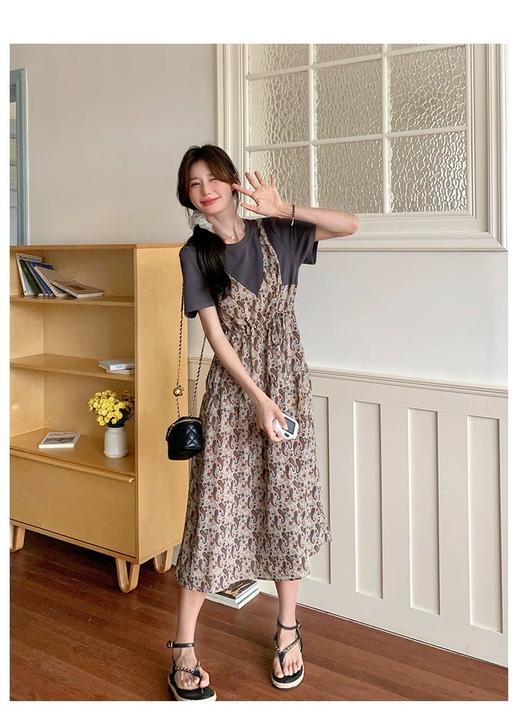 ✨法式温柔风初恋长裙【碎花拼接假2件连衣裙】腰部抽绳设计，上半身有弹力，包容性强，不勒 商品图3