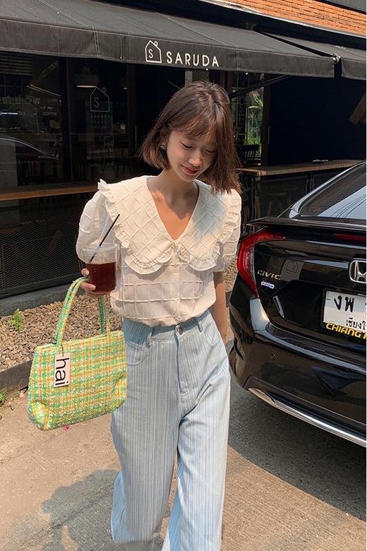 LNNNS 舒适高腰款浅色条纹牛仔长裤 18332 商品图6