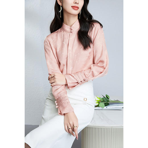 丁摩 衬衫真丝女春夏上衣新款轻奢高级感立领国风桑蚕丝新中式衬衣5ZF-25011 商品图0