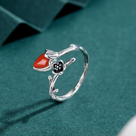 戒指 花朵枝叶镶嵌南红玛瑙