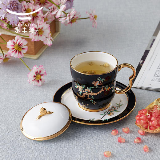 【6F】国瓷永丰源 石榴家园三件套盖杯 （黑杯） 商品图3