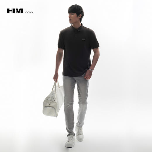 HIM漢崇  潮流简约灰牛仔裤个性吊磨小割破修身休闲裤男 2026春季 商品图1