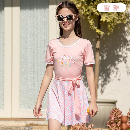 【柔软舒适面料，安心学游泳~】泳衣日系新款 中大童卡通保守裙式 公主少女海边速干连体 小清新泳装-QQ 商品图6