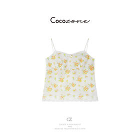 COCO ZONE刘一一 【亚麻棉】定位印花蕾丝拼接吊带背心CD1A0250