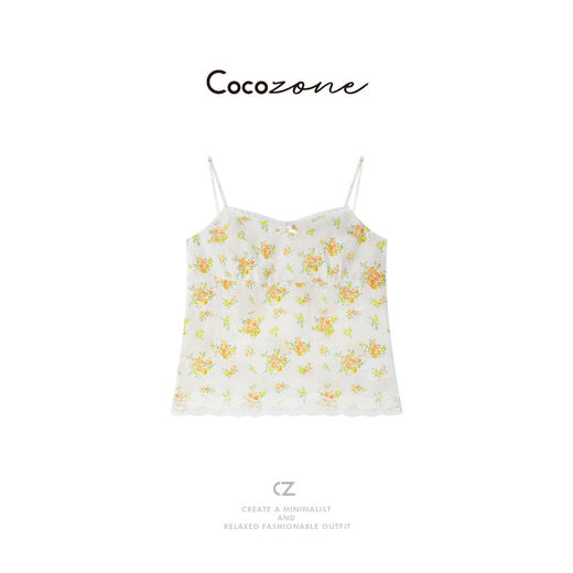 COCO ZONE刘一一 【亚麻棉】定位印花蕾丝拼接吊带背心CD1A0250 商品图0