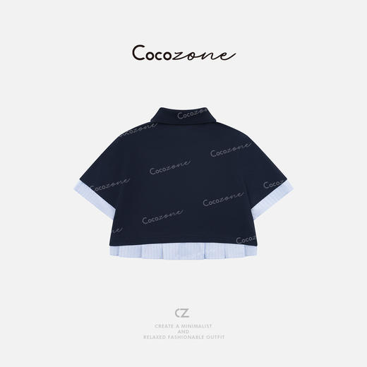 COCO ZONE 刘一一 【莱赛尔混纺】翻领学院风假两件T恤 CD1A0799 商品图1