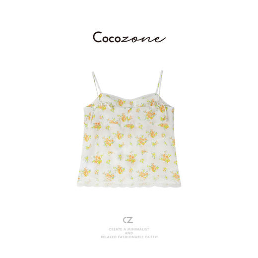 COCO ZONE刘一一 【亚麻棉】定位印花蕾丝拼接吊带背心CD1A0250 商品图1
