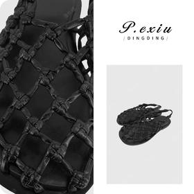 PanYiXiu/潘依绣度假感手工编织镂空包头罗马编织凉鞋 N2503