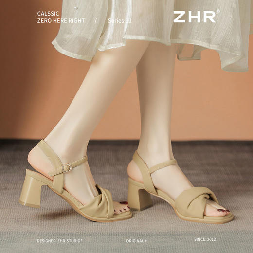 ZHR高跟凉鞋法式粗跟凉鞋2025夏季新款仙女一字带凉鞋方头单凉鞋 商品图6