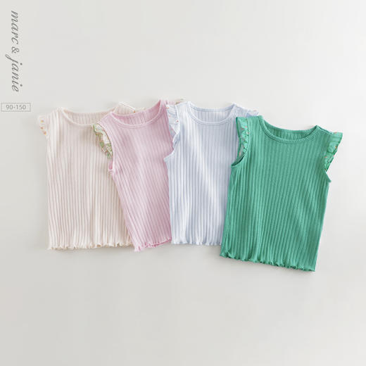 马克珍妮女童小飞袖弹力罗纹背心 儿童上衣2025年夏装新款550901 商品图0