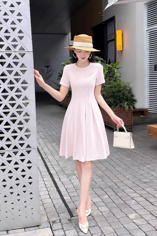 Le Malene 气质简约粉色百褶收腰连衣裙 18337 商品图2