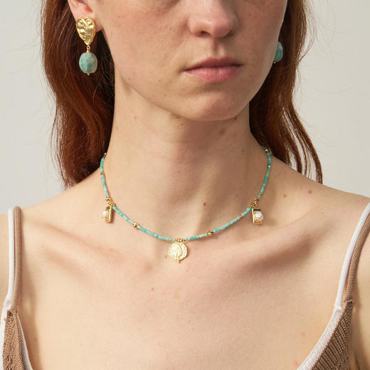 lost in echo2025夏季新款原创度假高级轻奢珍珠拼色天河石细项链 商品图3