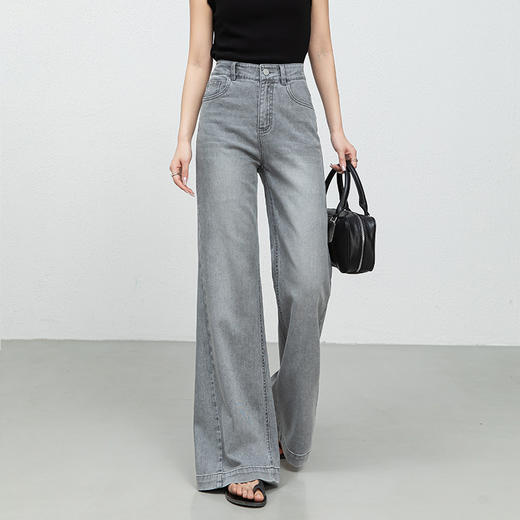 丁摩 弹力微喇牛仔裤女春夏新款宽松高腰显瘦拖地喇叭裤5ZF-8103 商品图5