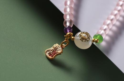 YFLL0006°粉琉璃+沙金桃花令吊坠手串 商品图3