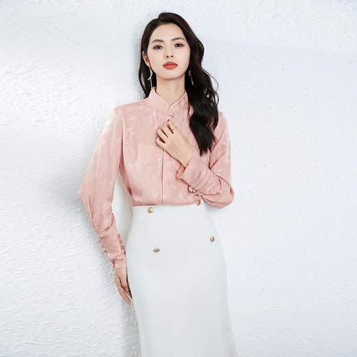 丁摩 衬衫真丝女春夏上衣新款轻奢高级感立领国风桑蚕丝新中式衬衣5ZF-25011 商品图2