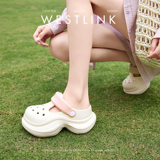 西遇厚底洞洞鞋女新款夏季可爱一脚蹬外穿凉鞋松糕包头拖鞋D0956645 商品图1