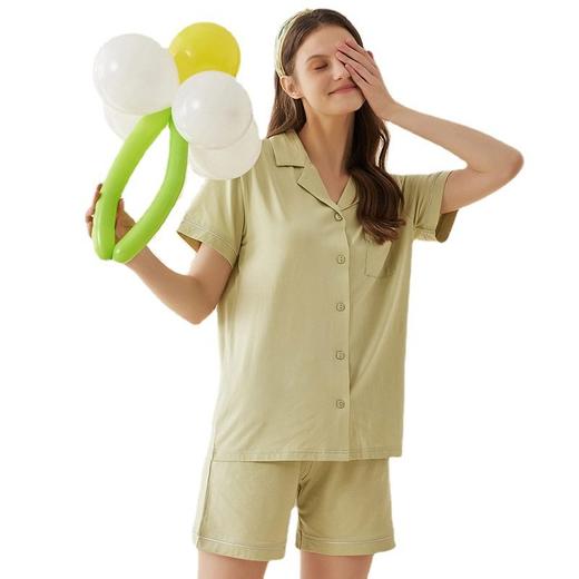 兰精莫代尔棉短袖短裤情侣睡衣女夏 纯色简约男女士家居服 商品图4