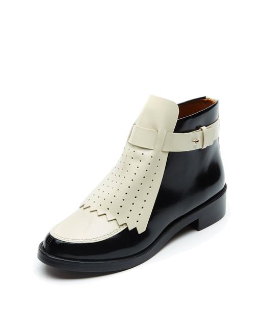 888736586100  汤丽柏琦Tory Burch   Tory Burch女款米白/黑色穿孔拼接侧拉链短靴【以实拍图为准】 商品图1