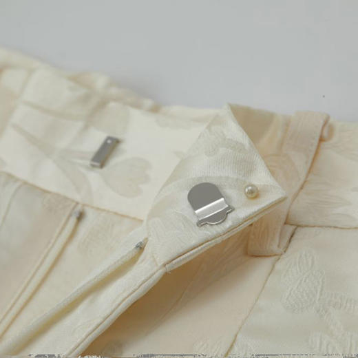 洛诗琳10628气质醋酸西装裤2025夏季新款国风提花阔腿直筒裤0582 商品图3