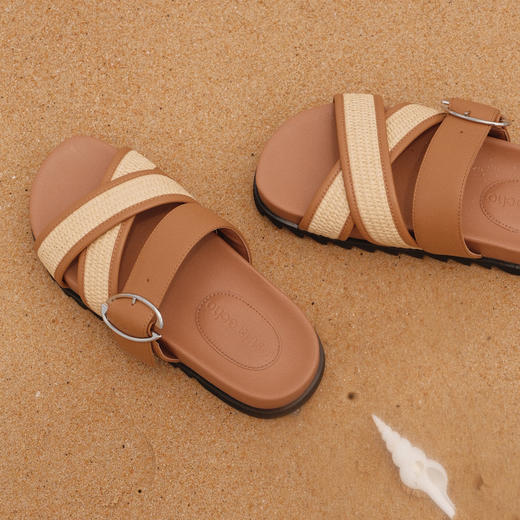 lost in echo2025年春夏新款度假风草编舒适薄底一脚蹬勃肯拖鞋 商品图2