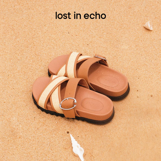 lost in echo2025年春夏新款度假风草编舒适薄底一脚蹬勃肯拖鞋 商品图0