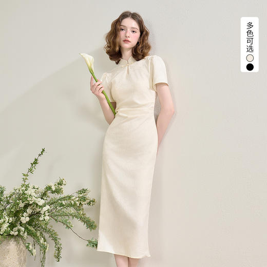 西遇新中式连衣裙女新款重工提花端庄大气收腰旗袍裙SS150101 商品图0