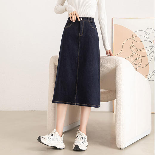 丁摩 黑科技不易掉色大码牛仔半身裙女夏春韩版七分A字裙5ZF-8029 商品图5