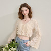 西遇法式v领衬衫女春夏新款设计感喇叭袖薄款镂空短款上衣SS150319 商品缩略图0
