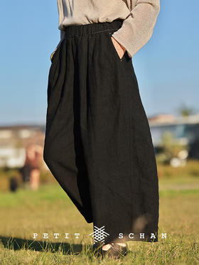PETIT SCHAN小闪 CLO#798 deep breathing 身呼吸 纯亚麻松紧腰九分阔腿裤