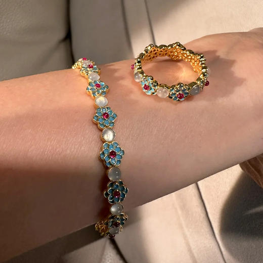 【敦煌蓝莲系列手镯/戒指】新中式滴油珐琅花朵手镯戒指 复古精致百搭轻奢高级感手饰女 商品图1