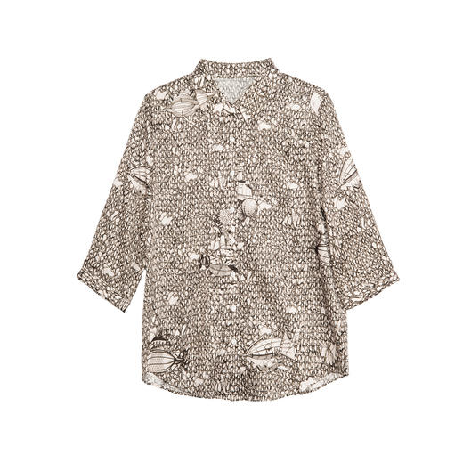 谜底花色衬衫七分袖女2025夏季新款复古风印花合体衬衣256MC6287 商品图4