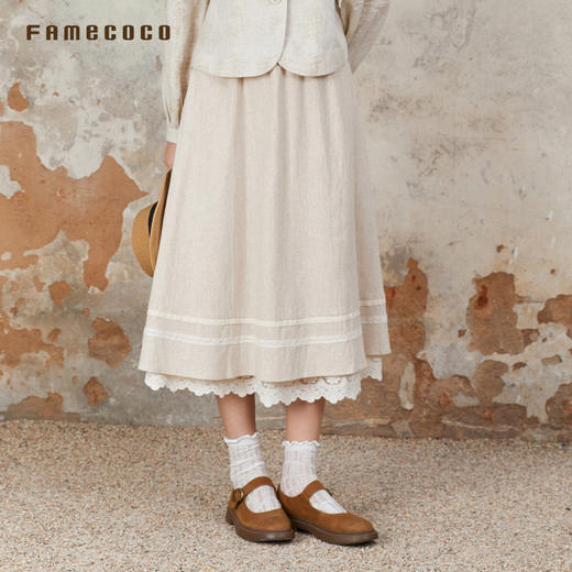 Famecoco原创文艺范蕾丝拼接花边半身裙/衬衣春款FAB6HA021 商品图0