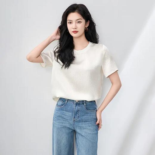【高货wl】全新升级【铂金会员211/天猫279/差价68】(94632) 洛诗琳女夏新款时尚宽松凉感抓绉醋酸缎面T恤简约短袖上衣 商品图2