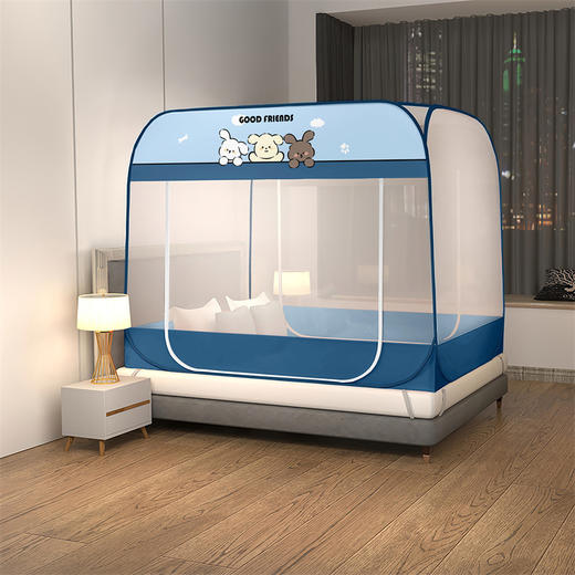 A类母婴级 防摔蚊帐 新款简约风免安装加高方顶拉链蚊帐双开门可折叠防蚊蚊帐 商品图1