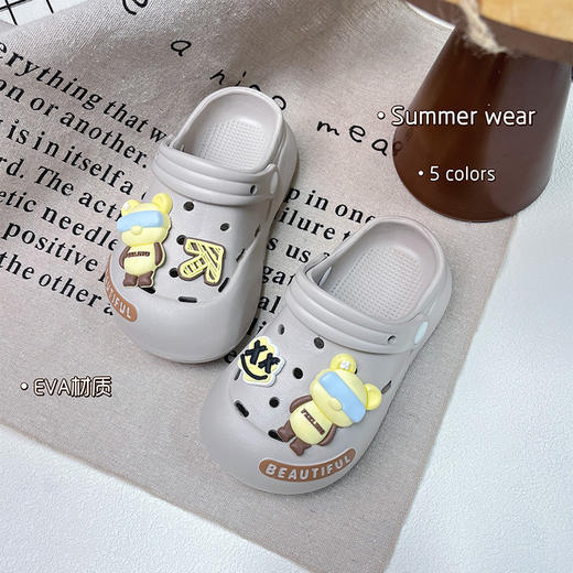 【萌趣卡通设计，时尚必备！】夏季宝宝包头拖鞋 中大童亲子 卡通软底室内外穿 沙滩凉鞋 防滑洞洞鞋-QQ 商品图5