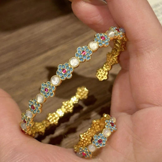 【敦煌蓝莲系列手镯/戒指】新中式滴油珐琅花朵手镯戒指 复古精致百搭轻奢高级感手饰女 商品图3