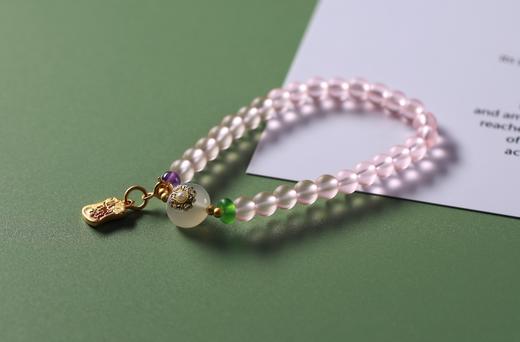 YFLL0006°粉琉璃+沙金桃花令吊坠手串 商品图2