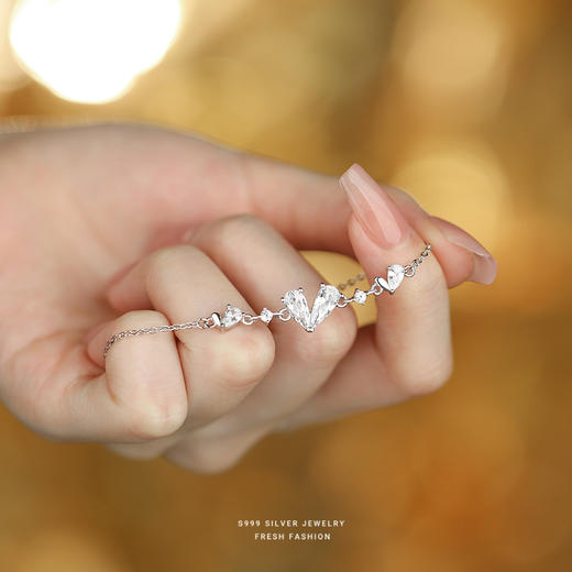 【奔赴挚爱】S999纯银锆石爱心手链【YXS-L1019】 商品图2