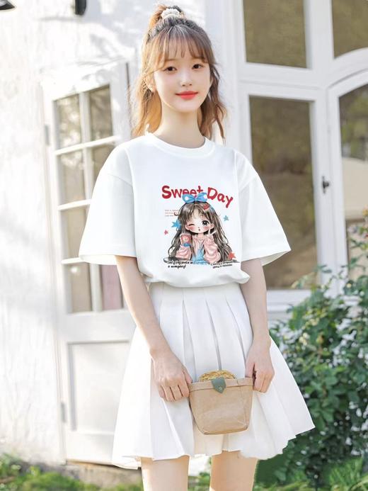 工厂直促价【100%棉】情侣（粉色甜美女孩-大标）柯式印花短袖T恤-喜出 商品图0