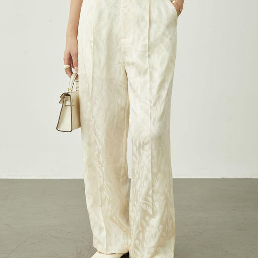 洛诗琳10628气质醋酸西装裤2025夏季新款国风提花阔腿直筒裤0582 商品图1