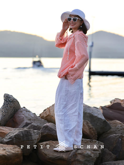 PETIT SCHAN小闪 CLO#798 deep breathing 身呼吸 纯亚麻松紧腰九分阔腿裤 商品图3